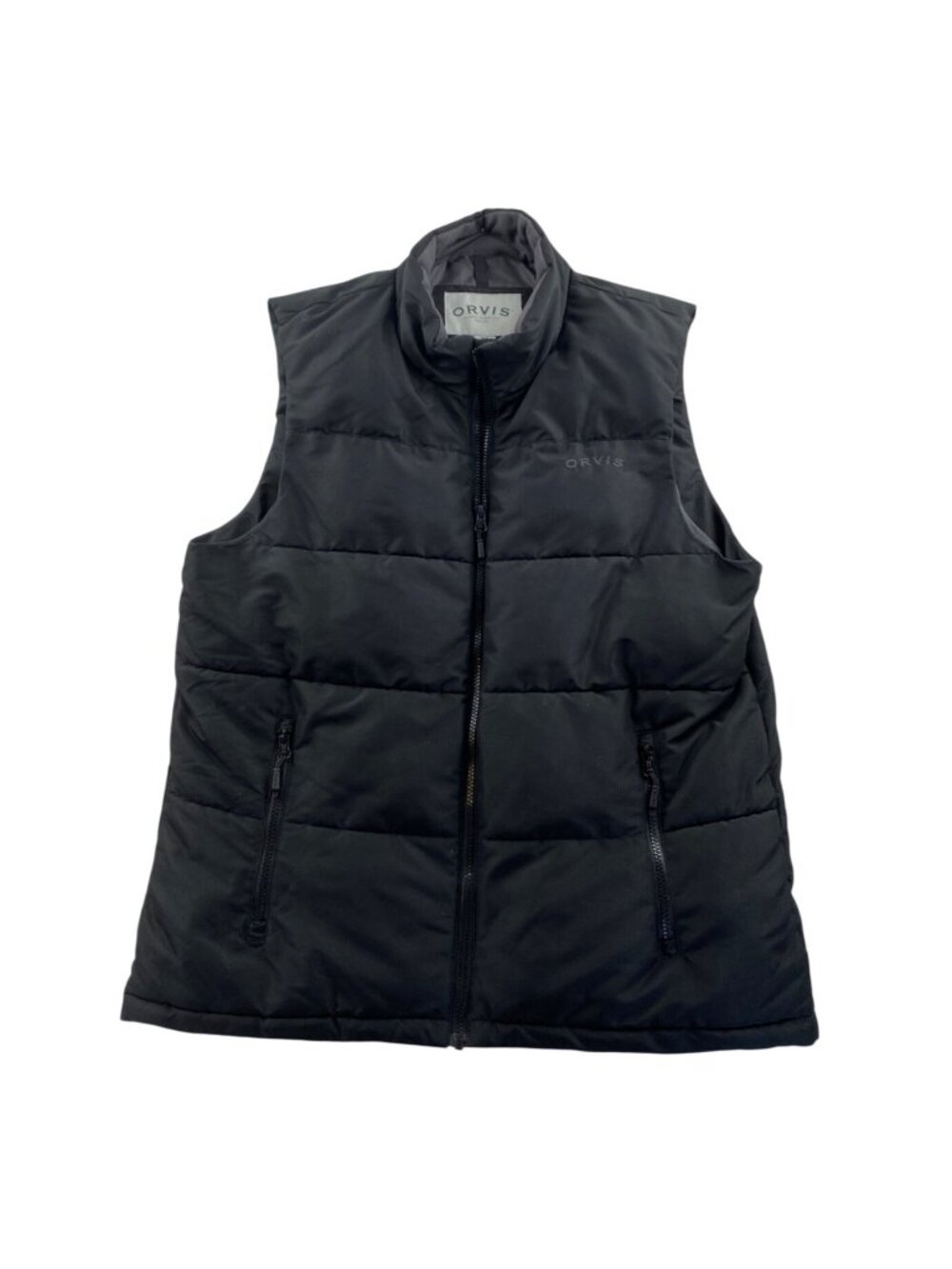 Orvis Mens Puffer Vest Jacket Medium Black Quilted Full Zip Stand Collar Outdoor